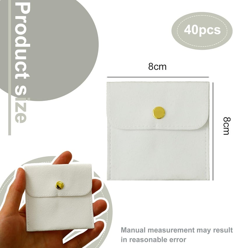 Handmade 40pcs White Microfiber Jewelry Pouch Button Bag 8 x 8cm, Jewelry Packaging Bag Luxury Small Favor Bags Jewelry Gift Bags for Earrings Necklaces Bracelet Ring - Image 2